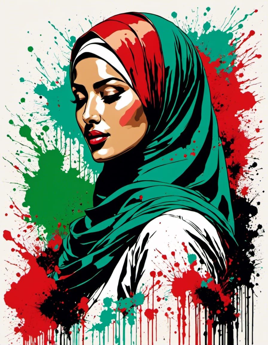 Modern Hijabi Portrait with Ink Splatter Effects
