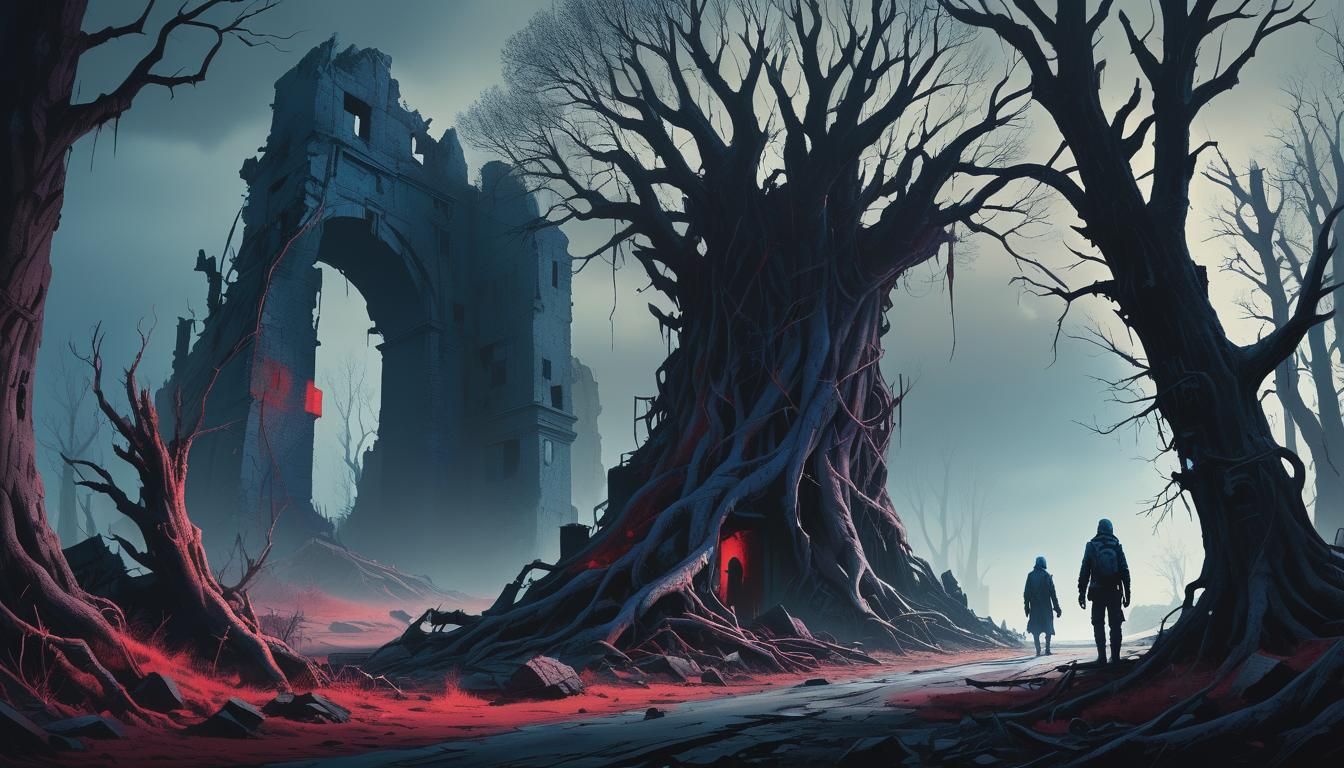 Figure Emerges from Shadows in Dark Surrealism