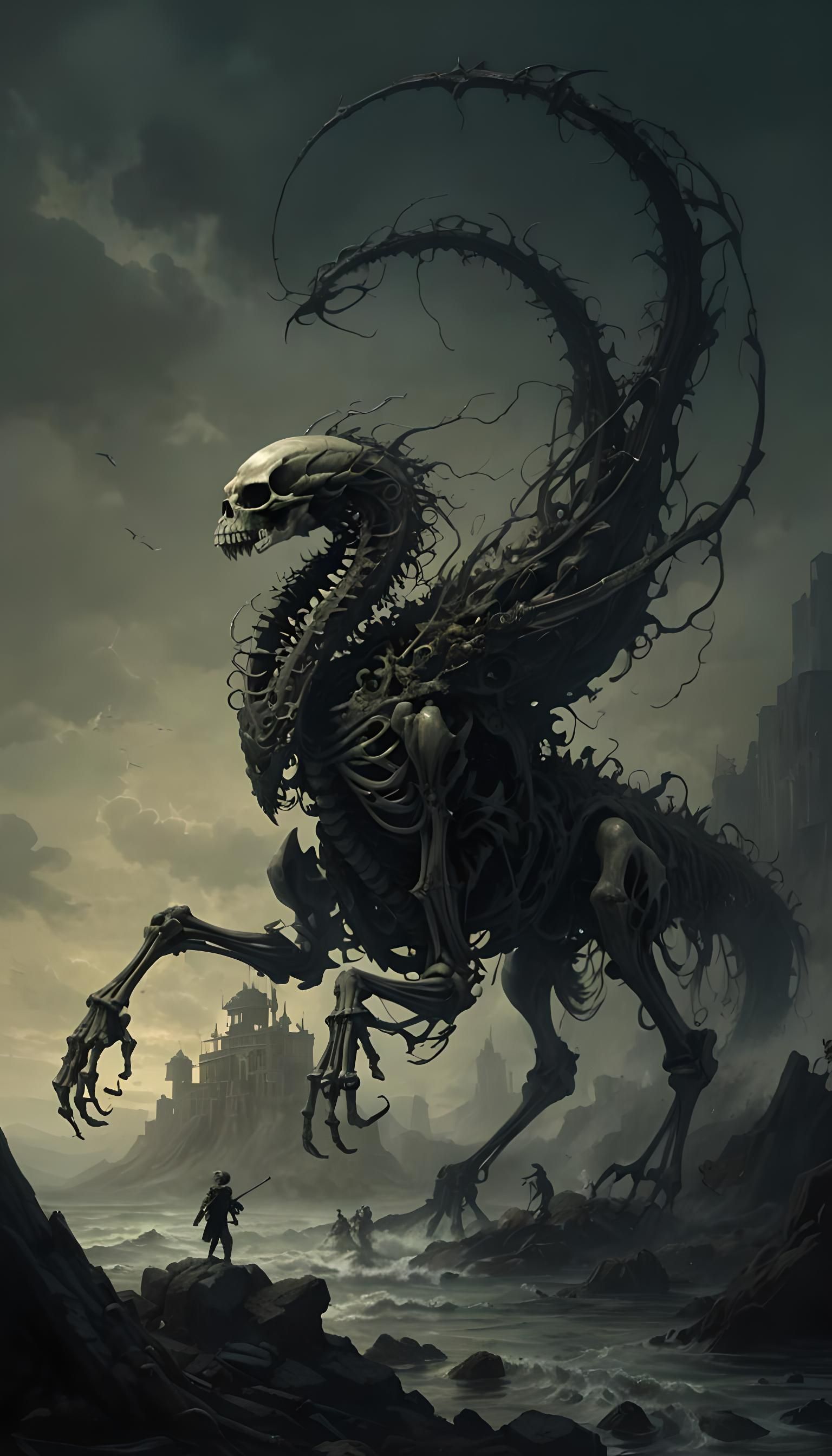 Terrifying Hydra Skeleton in Horror Style