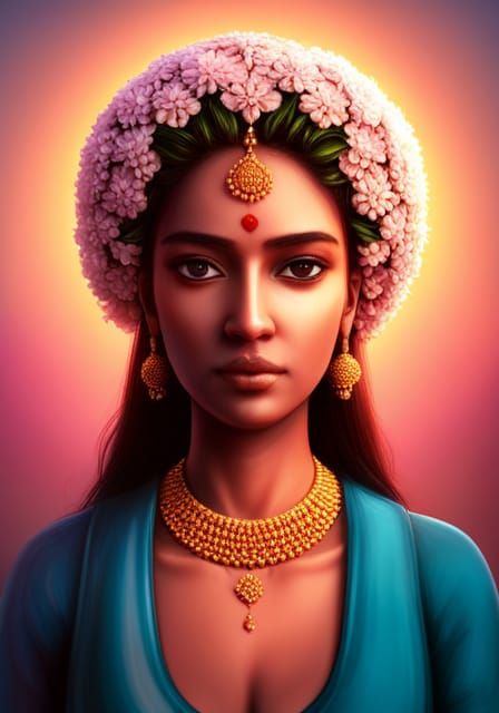 Dakshina Kali with Floral Crown: Hyperrealistic Concept Art