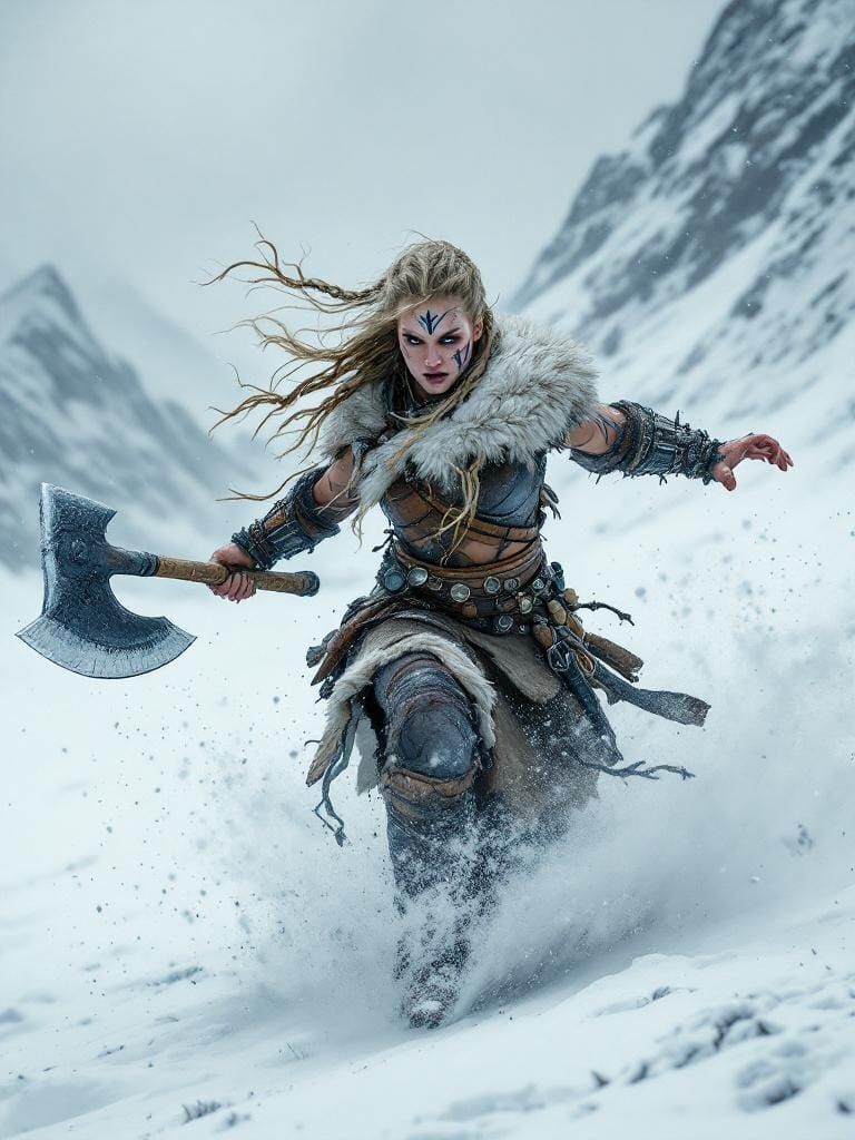 Barbarian Anthropologist Charging Through Frozen Tundra