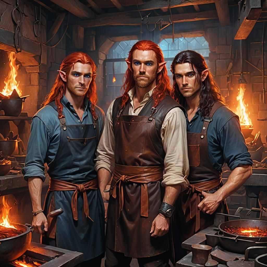 a  bearded male elf with long red hair  is standing in a for...