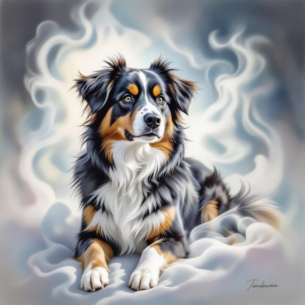 Hyperrealistic Dog Portrait in Ethereal Mist
