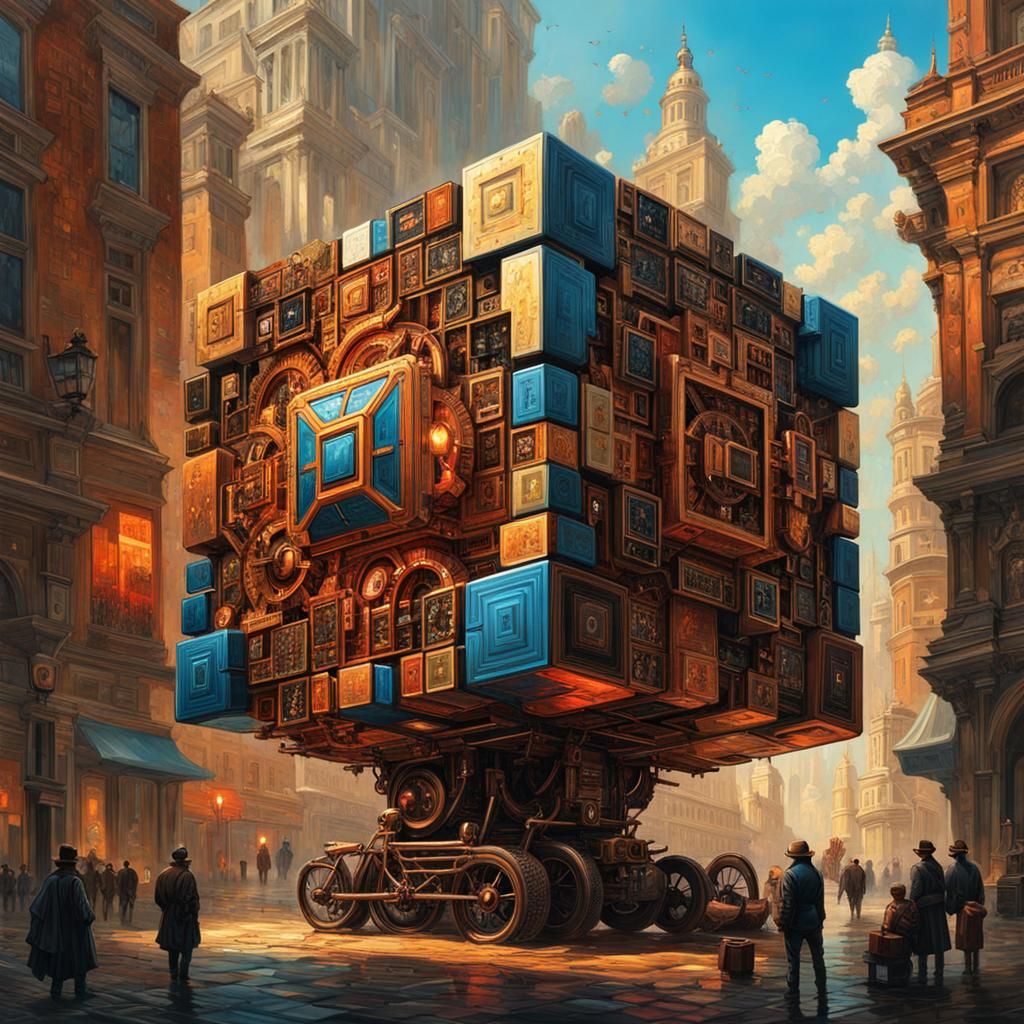 Cube in City: Fractal Steampunk Painting
