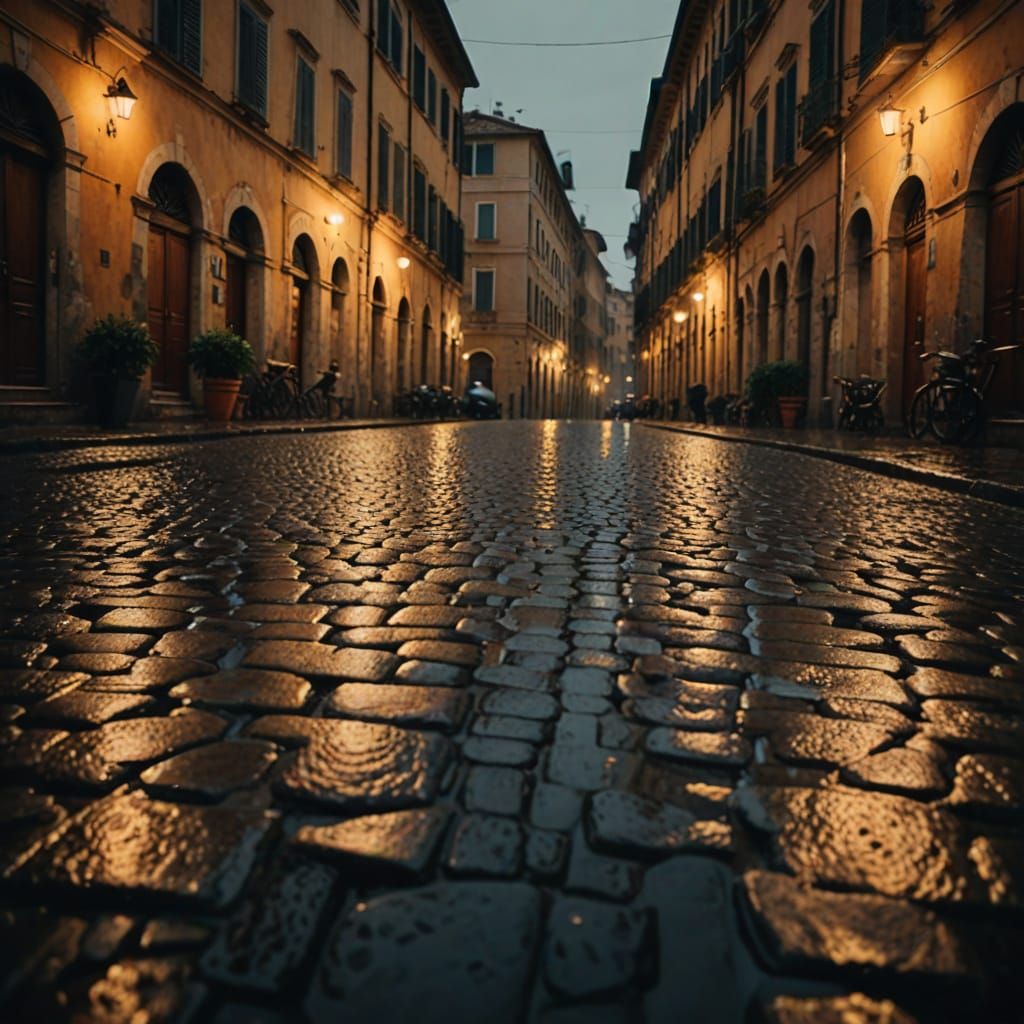 Rainy Streets of Rome: A Moody Film Still
