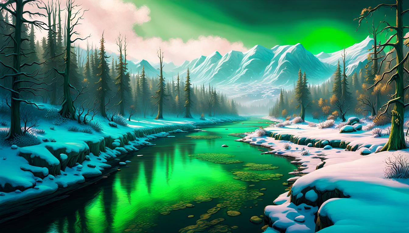 Dystopian Nuclear Winter Riverscape Concept Art