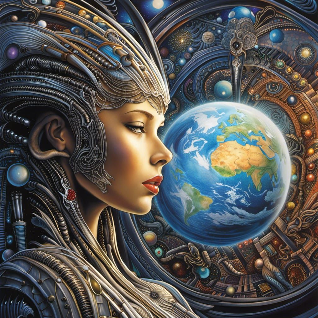 Biomechanical Woman Contemplates Earth, Giger Style