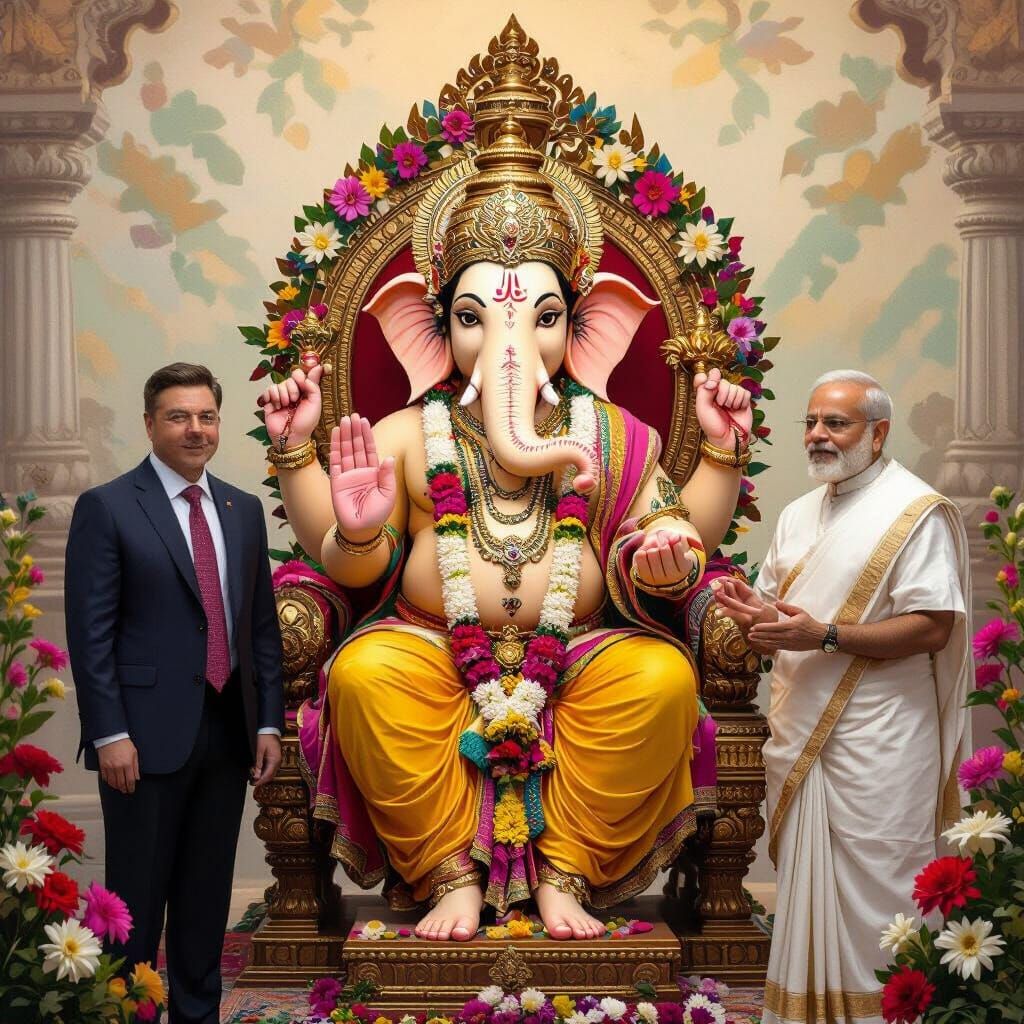 Ganesha with World Leaders, Raja Ravi Varma Style