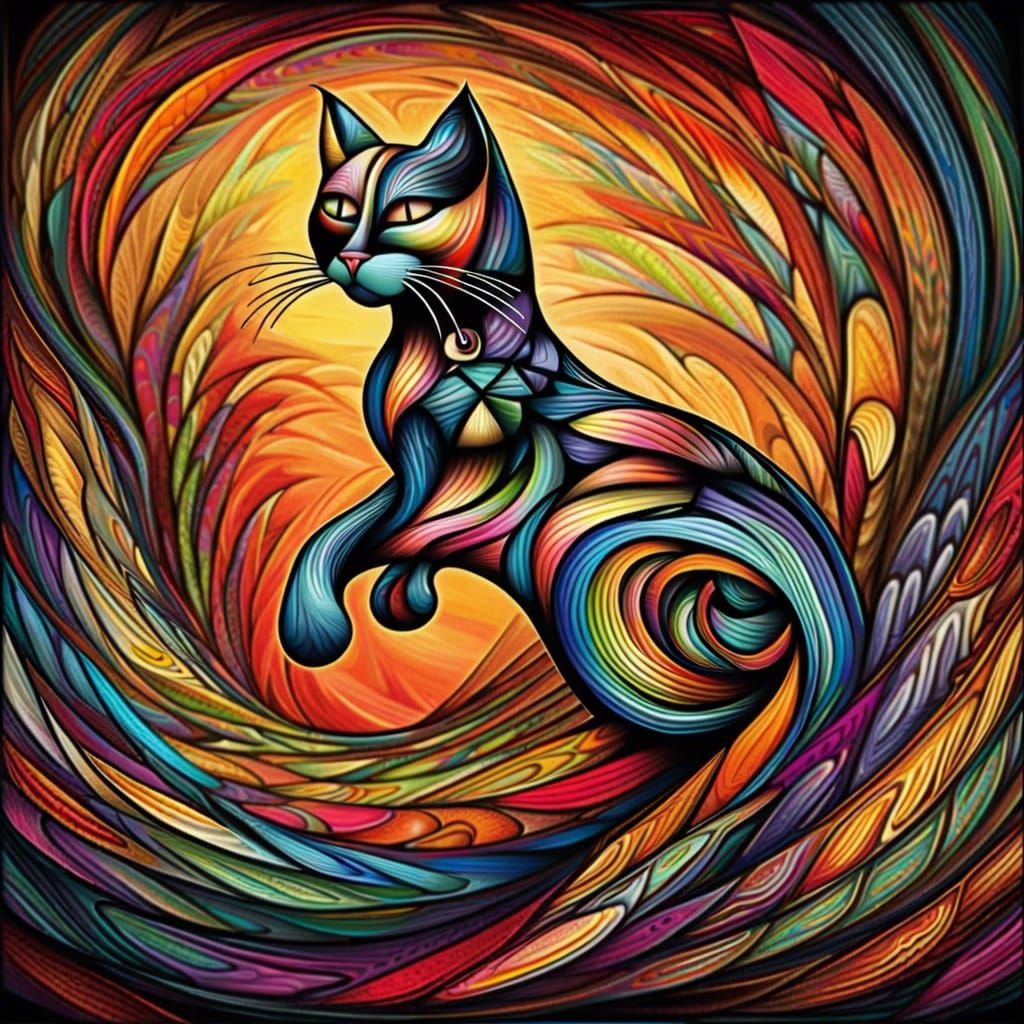 Colorful Abstract Cat: Terry Bradley Style