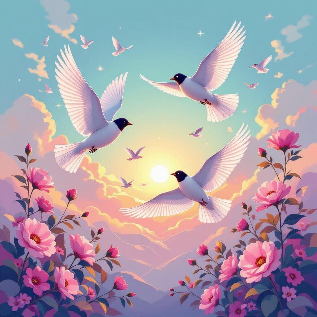 Ethereal Birds in Pastel Gradients: Minimalist Painting