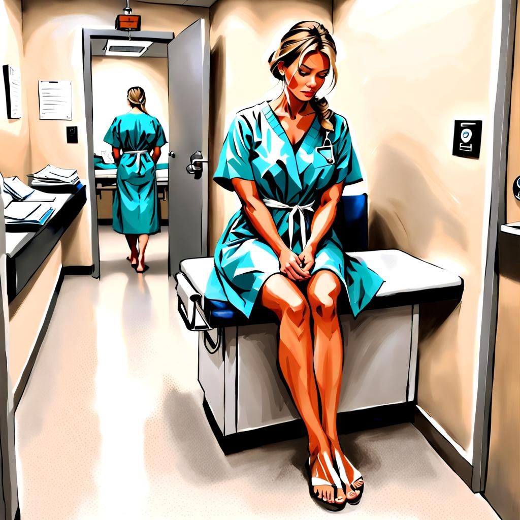 Vulnerable Patient Awaits Doctor in Examination Room
