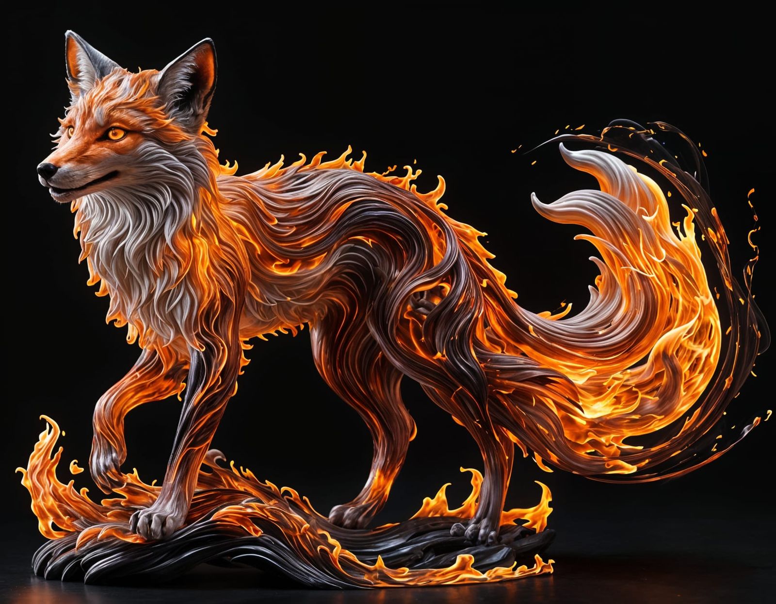 Fiery Fox Formed from Swirling Flames in Fantasycore Art