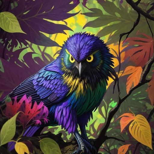 Vibrant Smoliv in Forest: Digital Art with Glitch Effects