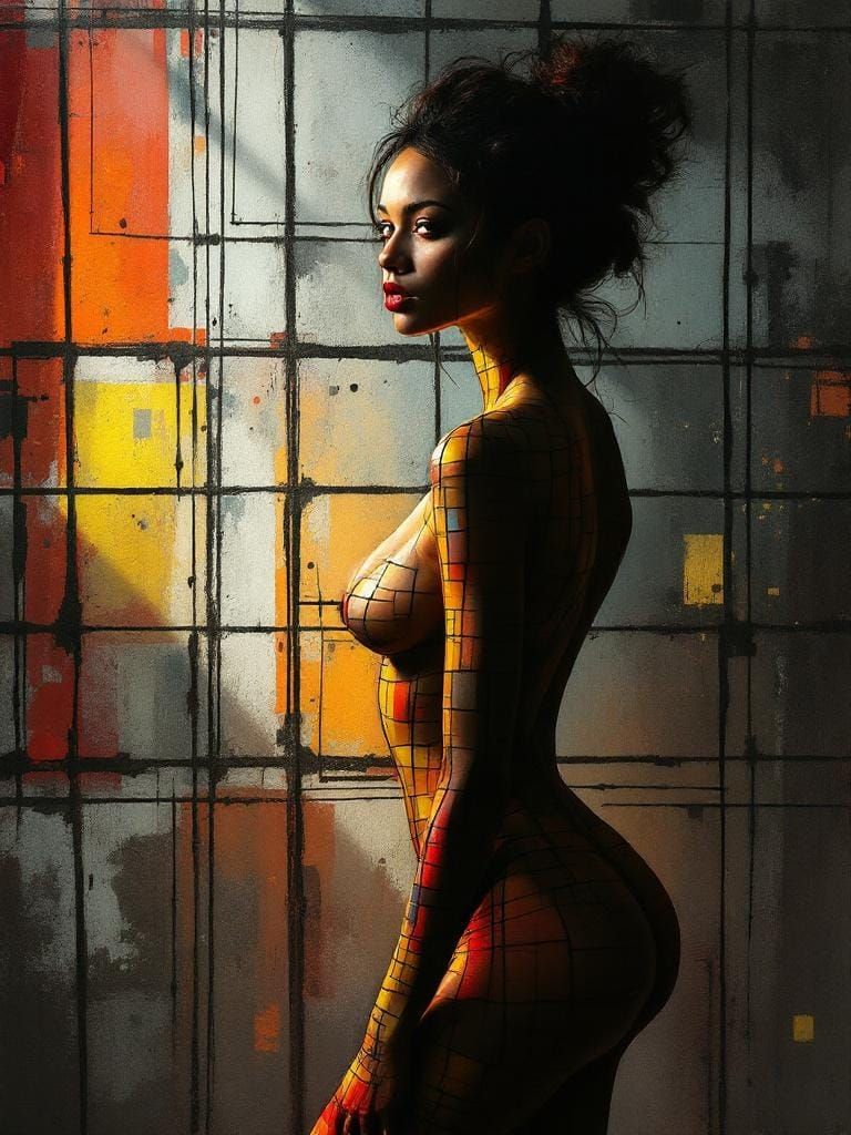 Geometric Woman: Art Deco Portrait in Film Noir Style