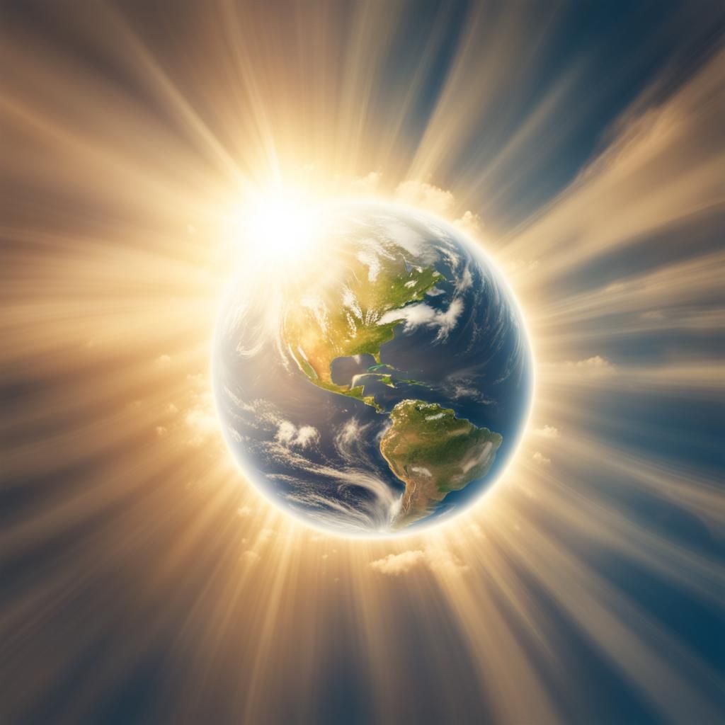 Radiant Earth: Divine Light Beams Through Clouds