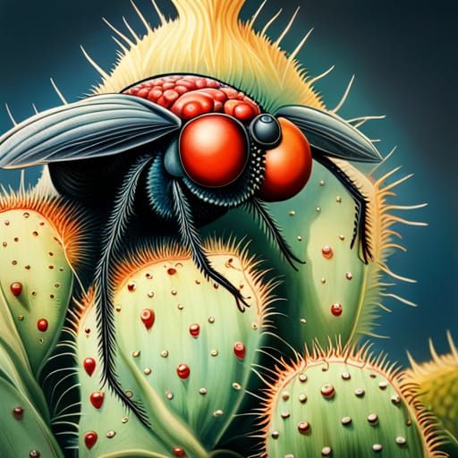Hyperrealistic Blowfly on Cactus Inspired by Haeckel