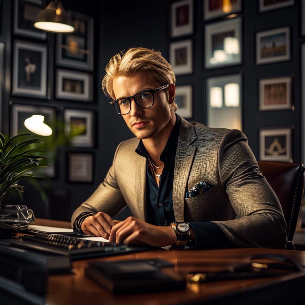 Handsome Geek Millionaire in Modern Office