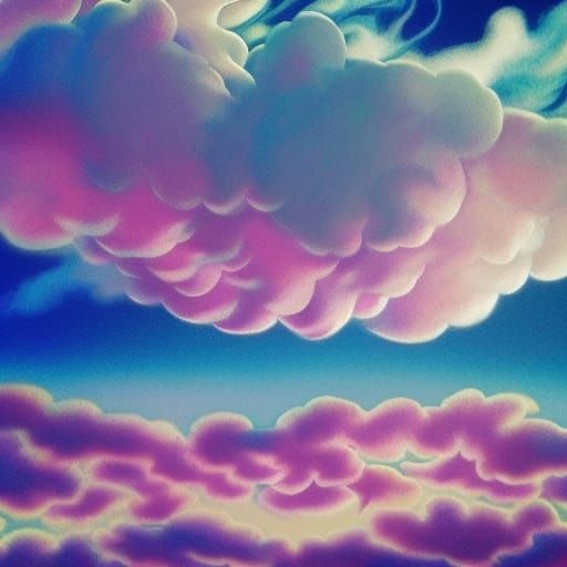 Dreamlike Art Nouveau Cotton Candy Clouds Landscape
