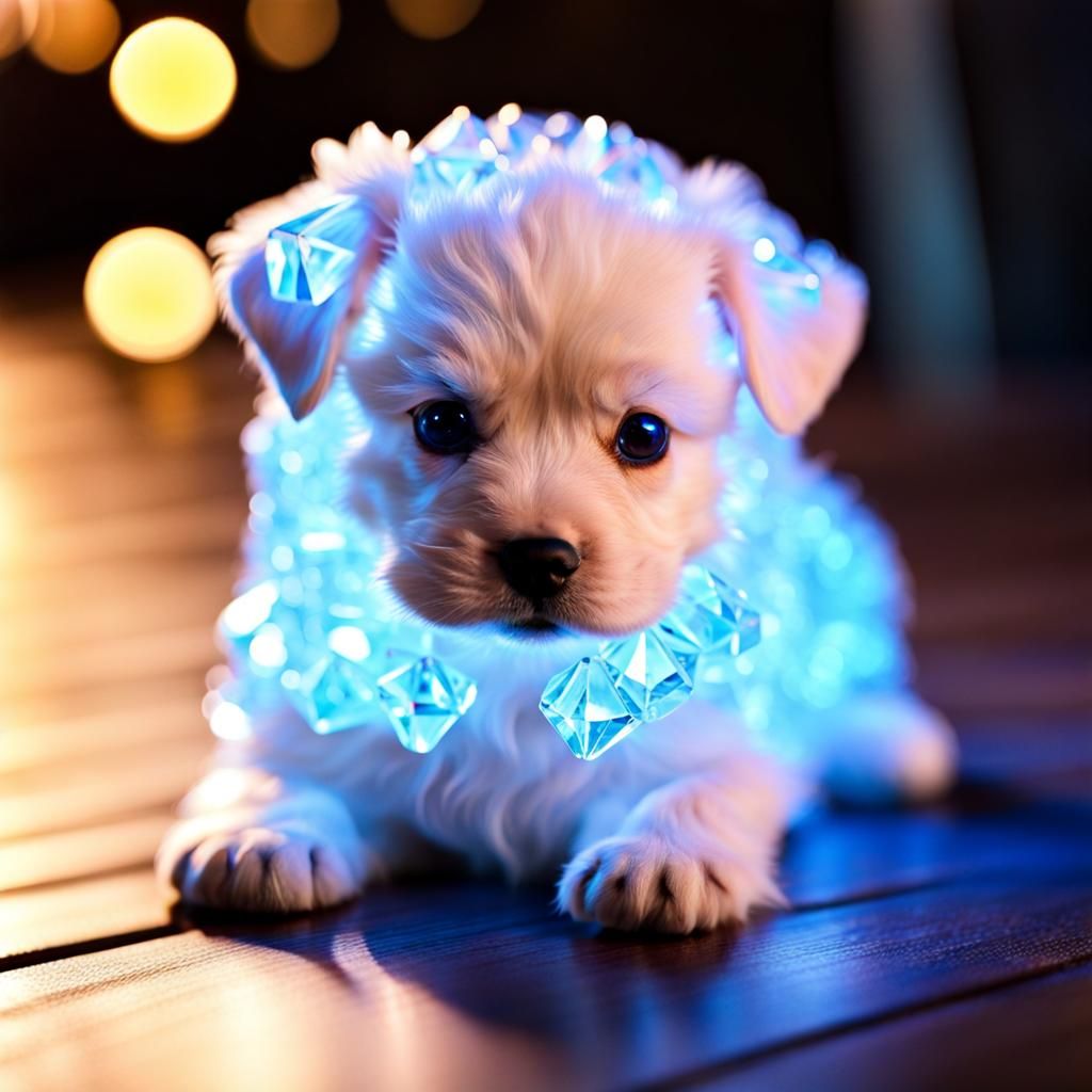 Crystal Glowing Puppy: Adorable 8K Render