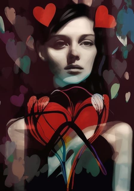 Double Exposure Portrait with Heart, Splash Art Style