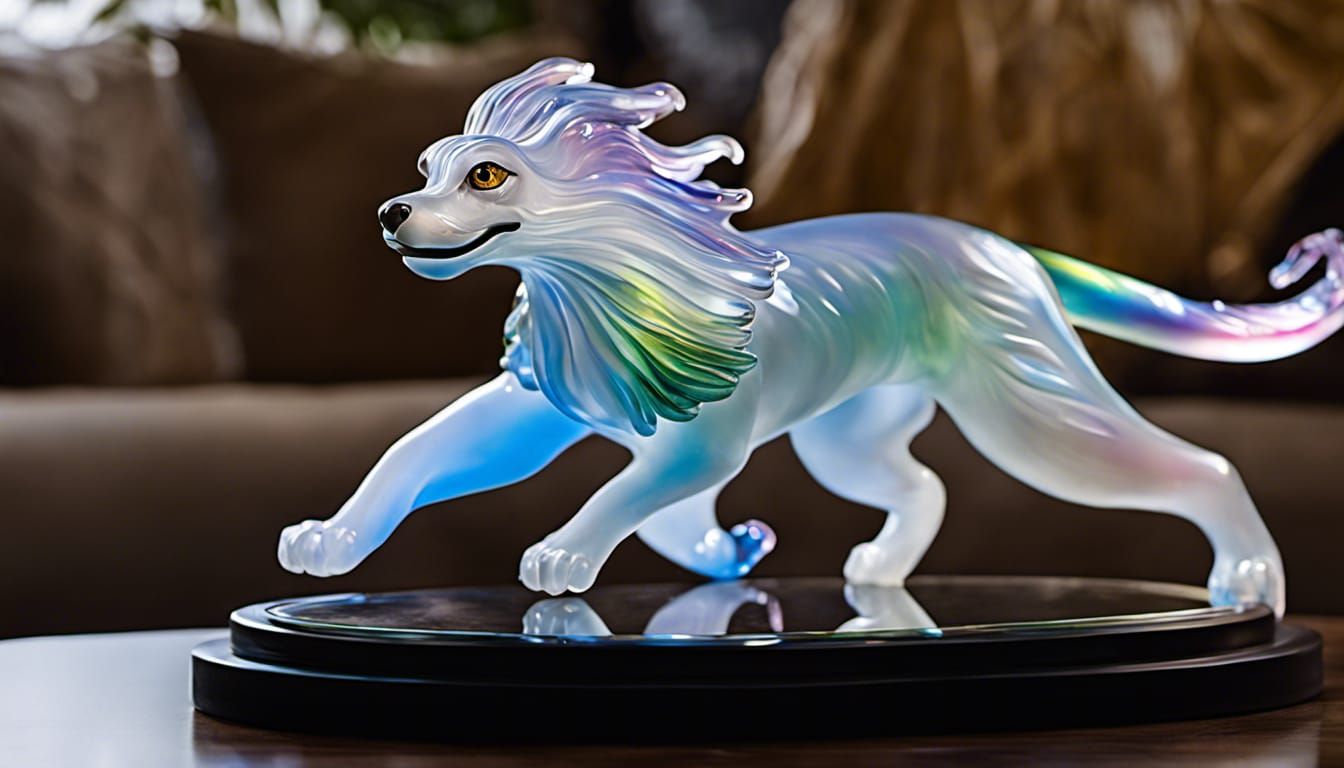 Iridescent Glass Falkor Figurine: Hyperrealistic Concept Art