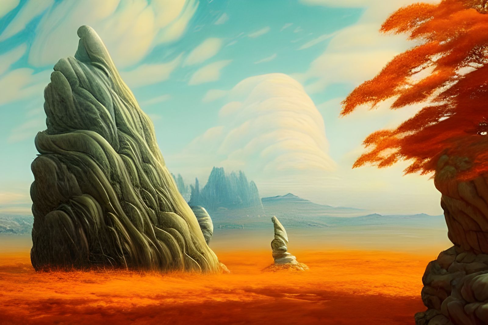 Surreal Clouds and Whales Painting in Romanticism Style