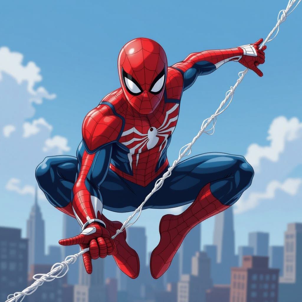 Spider-Man Swinging Through Cityscape