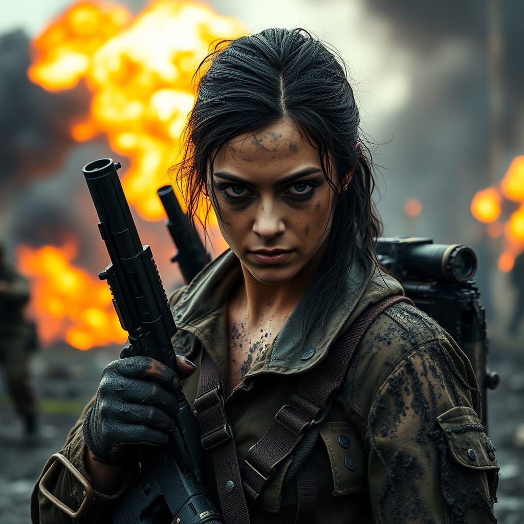 War-Torn Latina Warrior in Smoky Vignette