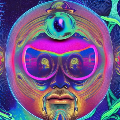 Freud in Psychedelic Alien Parade, Cosmic Illustration