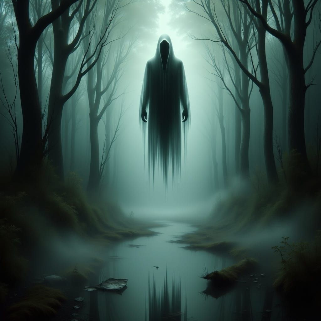 Eerie Ghostly Apparition in Halloween Swamp