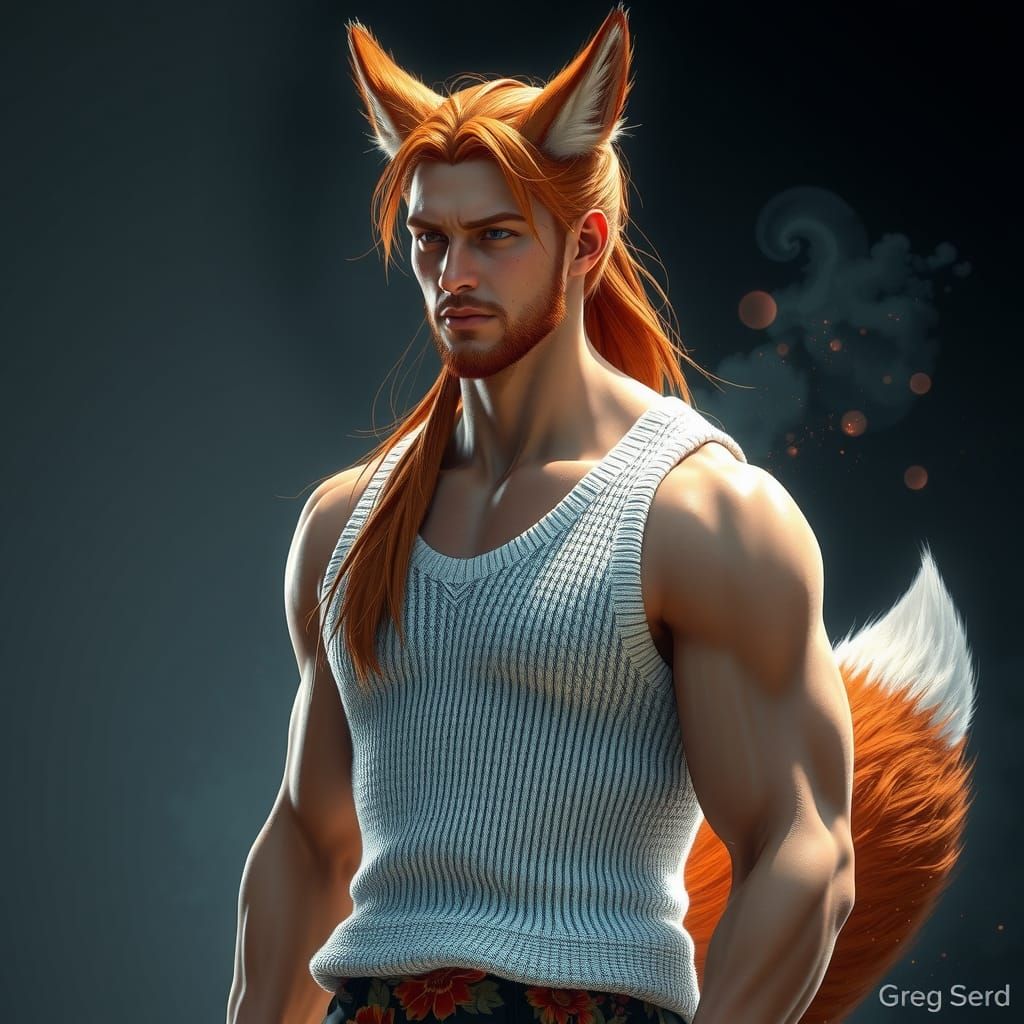Fox-like Man Portrait in Hyperdetailed Digital Art