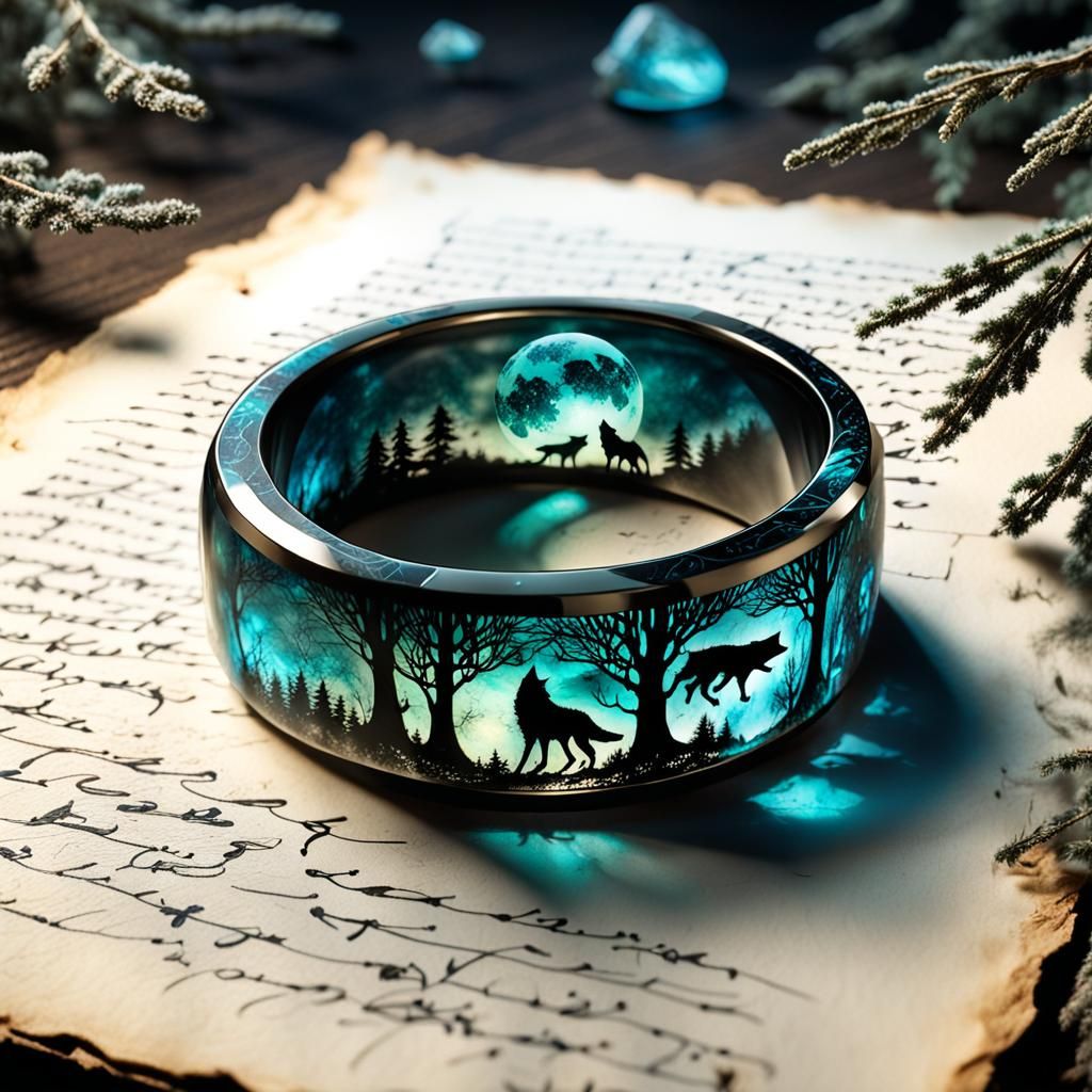 Elven Ring with Wolves in Double Exposure