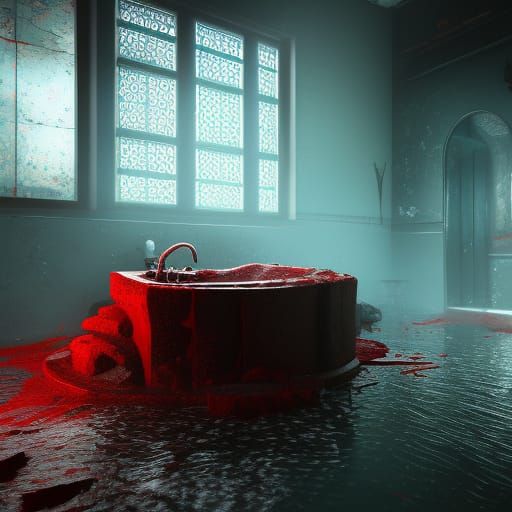 Epic 3D Videogame Blood Bath Scene
