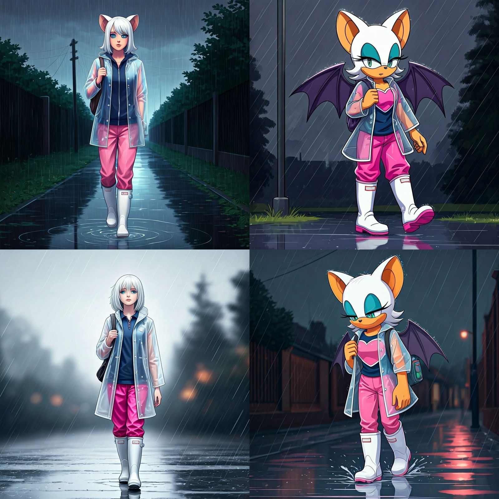 Bat Girl Walks Home from School on a Rainy Afternoon