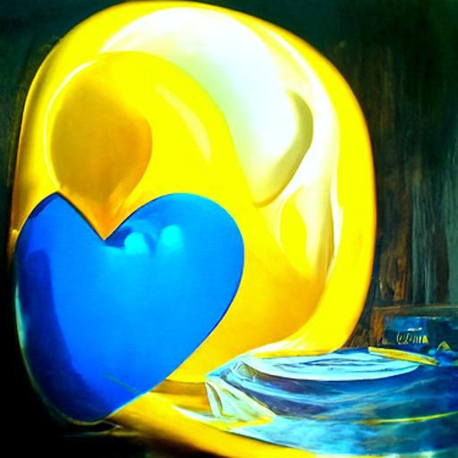 Yellow and Blue Heart in Oil Painting Style
