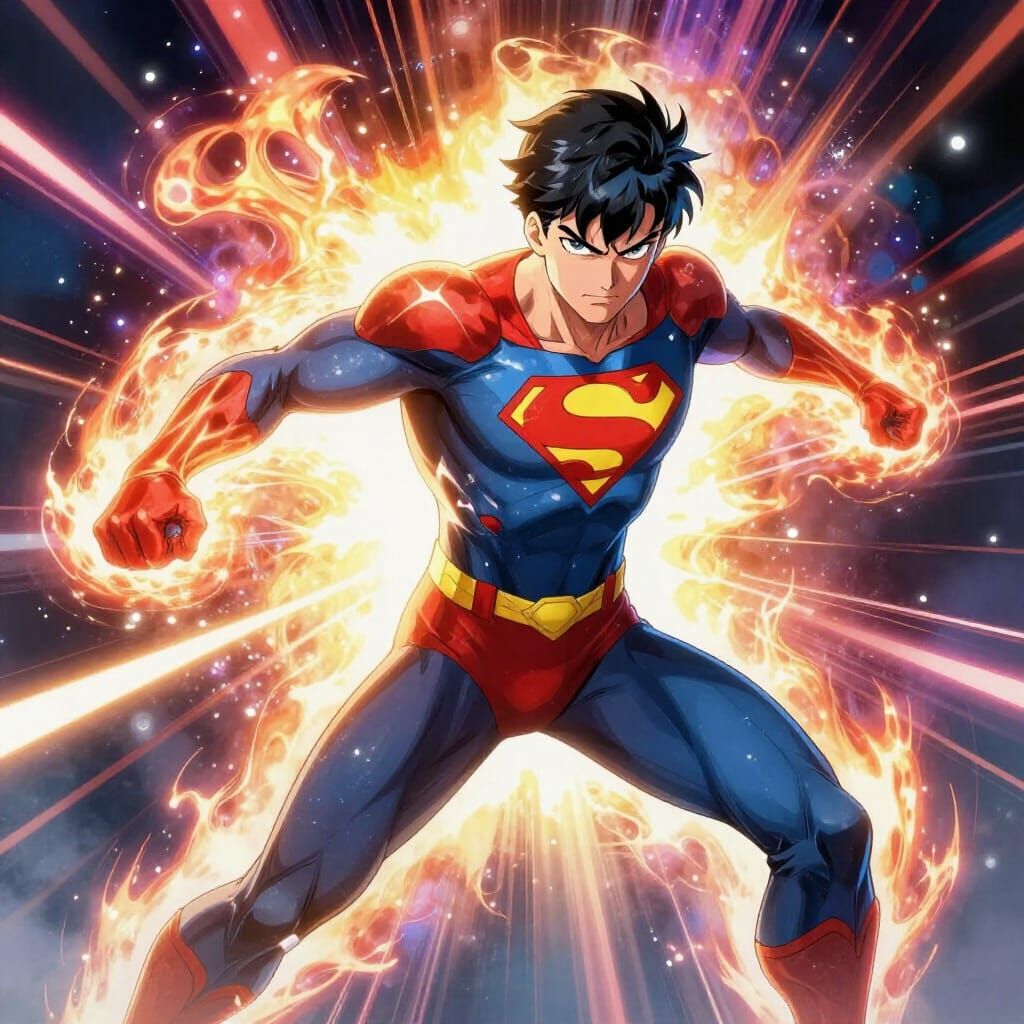 Superhero Mid-Transformation in Explosive Anime Style