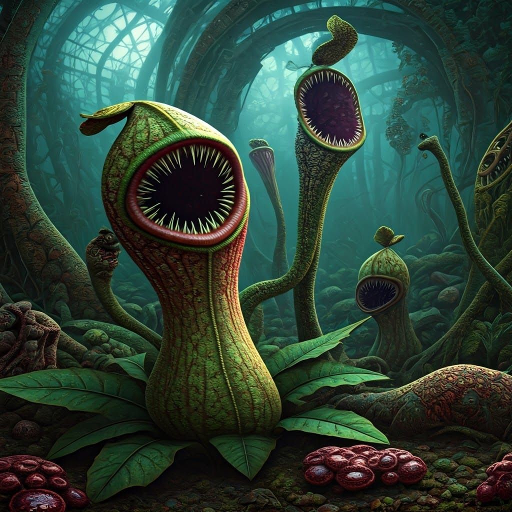 Grotesque, Tentacled Plants Thrive in Bioluminescent, Surrea...