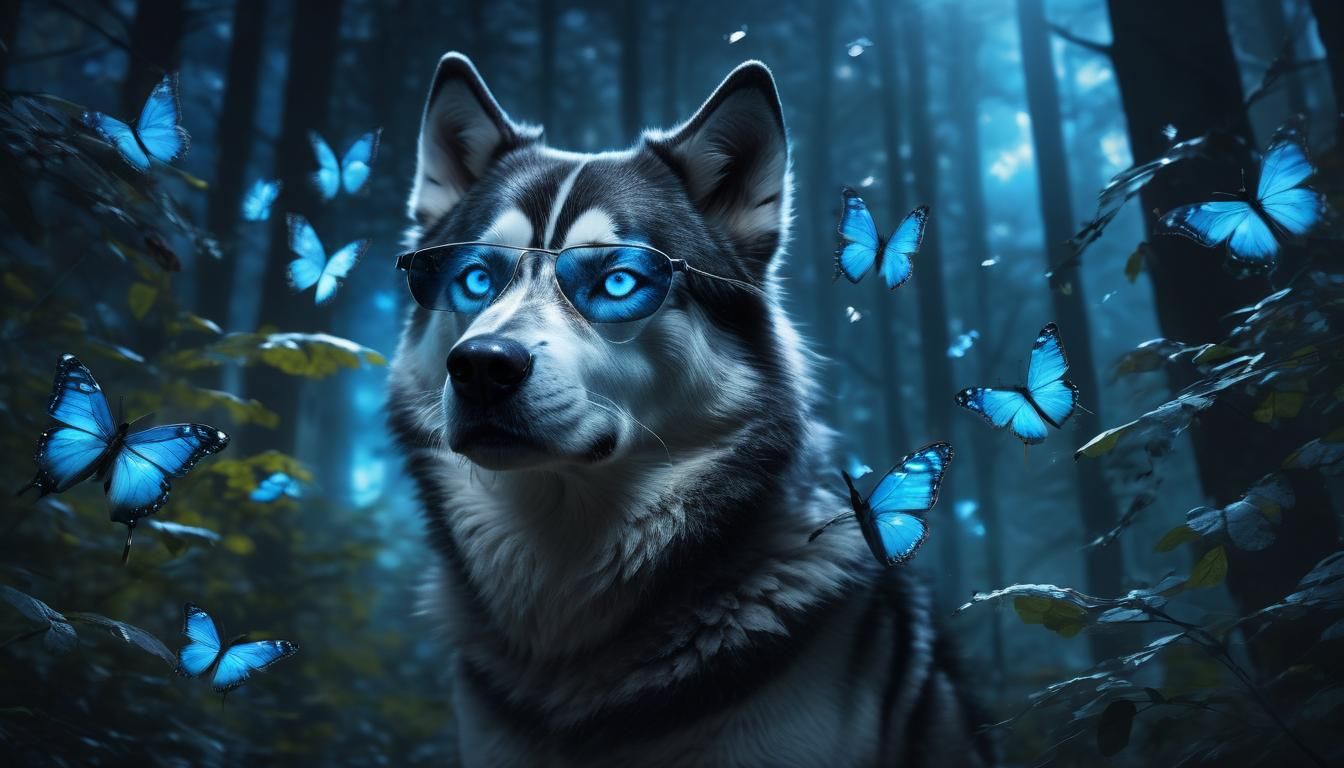 Enchanted Forest: Husky-Wolf Gaze in Mystical Illustration