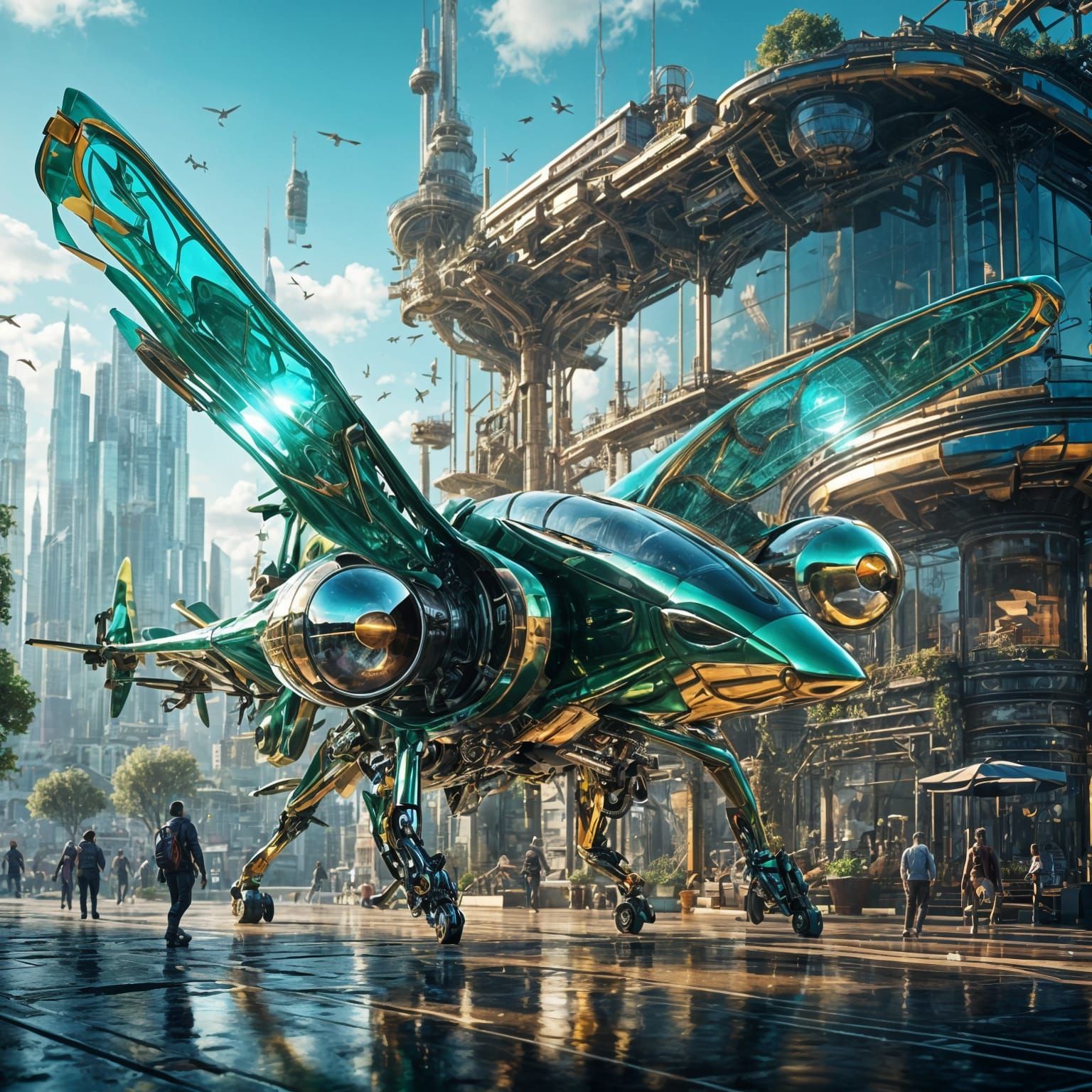 Futuristic Hummingbird Aircraft in Cyberpunk Style