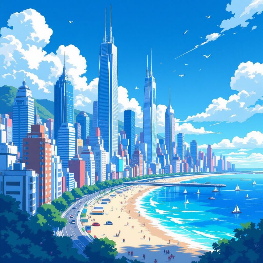 Futuristic City by the Beach: Anime Key Visual