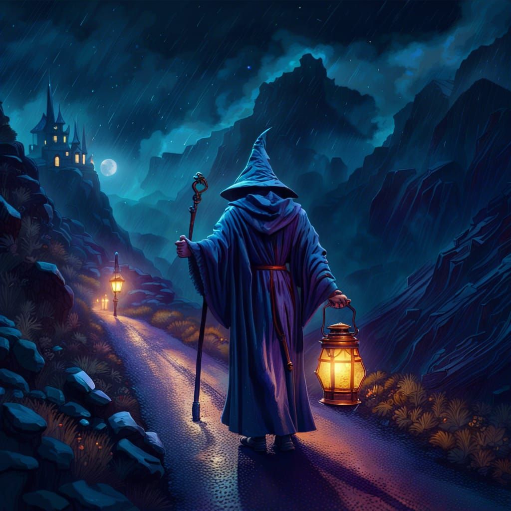 Lunar Downpour: Balthasar's Journey to the Threshold under Moonlit Rain