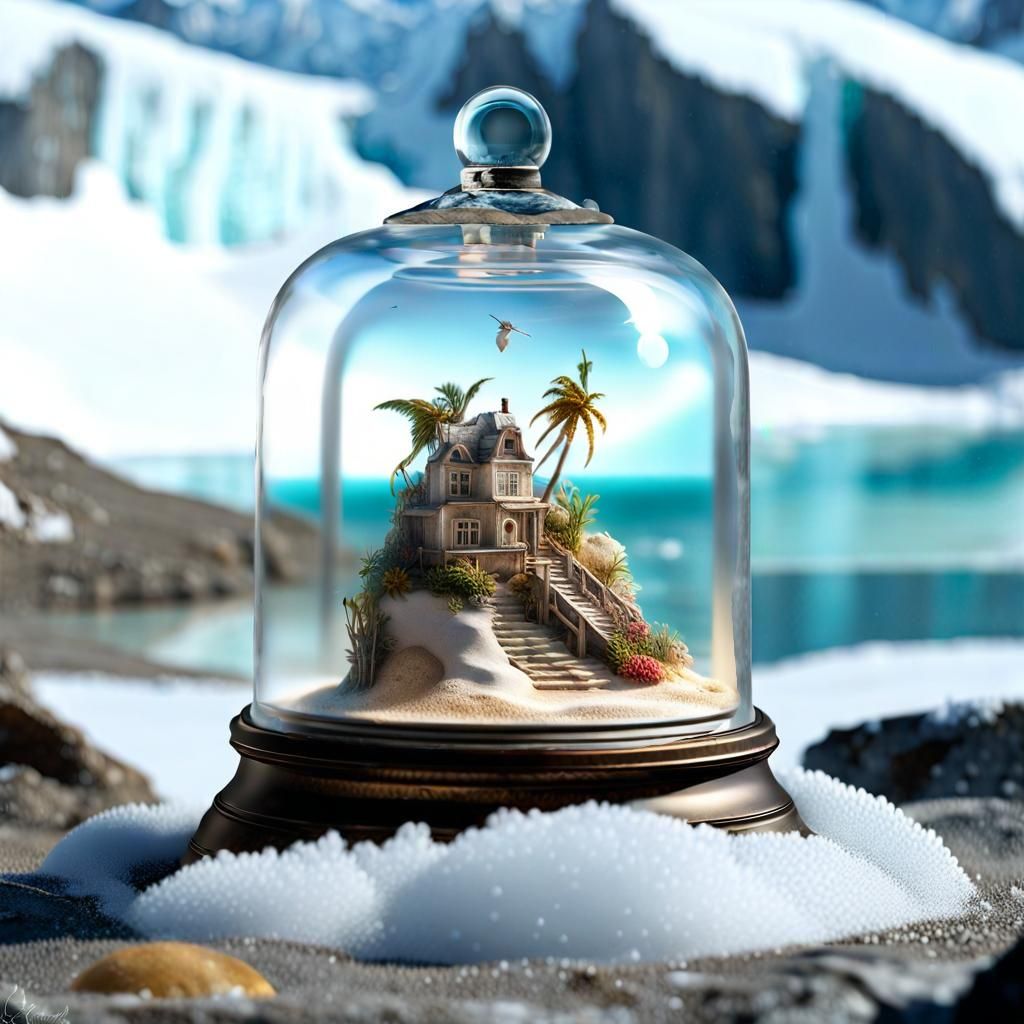 Miniature Beach Scene in Glass Bell Jar