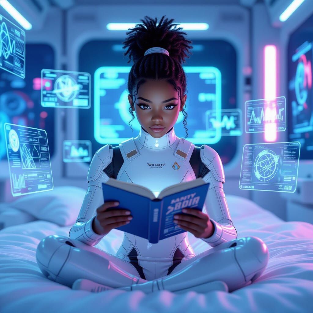 Futuristic Student Reading Physics Book