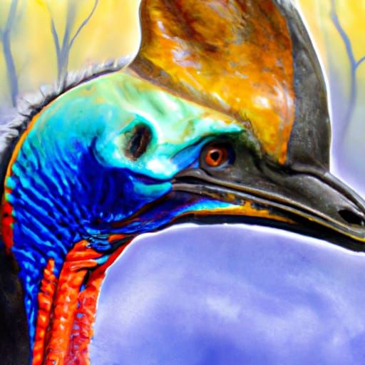 Cassowary Portrait in Watercolor with Australian Tonalism
