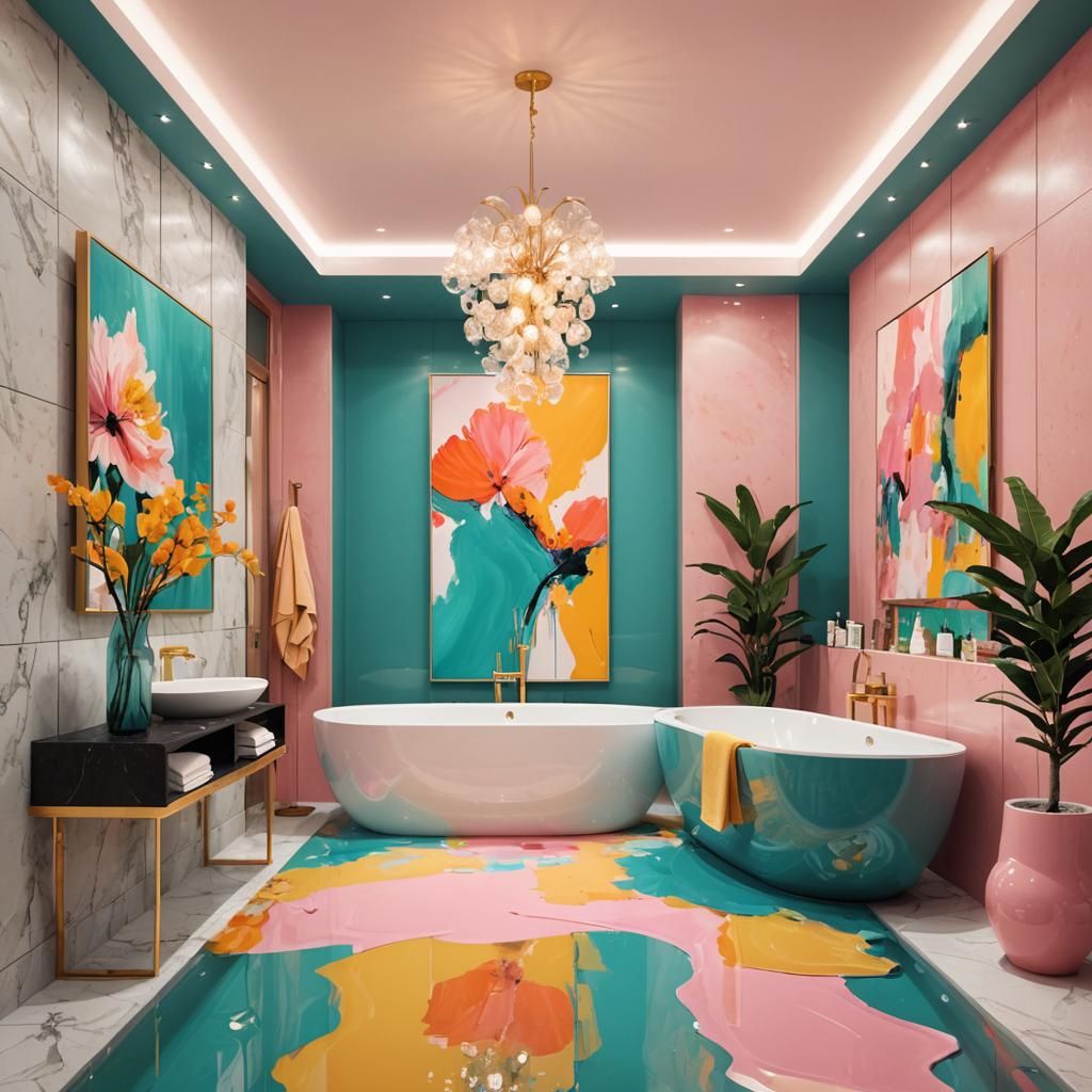 Modern Bathroom Design with Jacuzzi and Pastel Colors