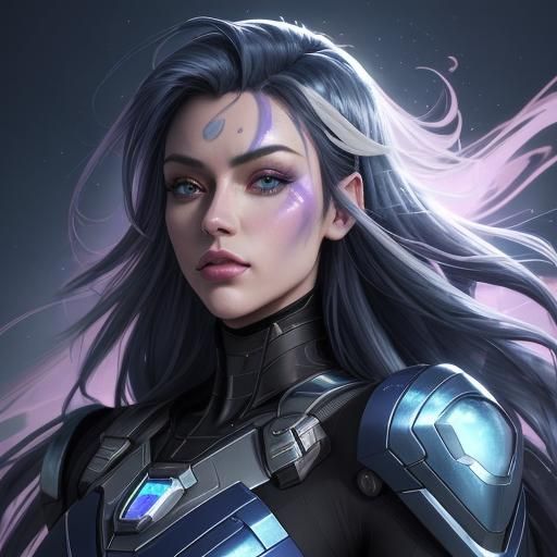 "Majestic Mega Man adorned with vivid hues of electric blue,...