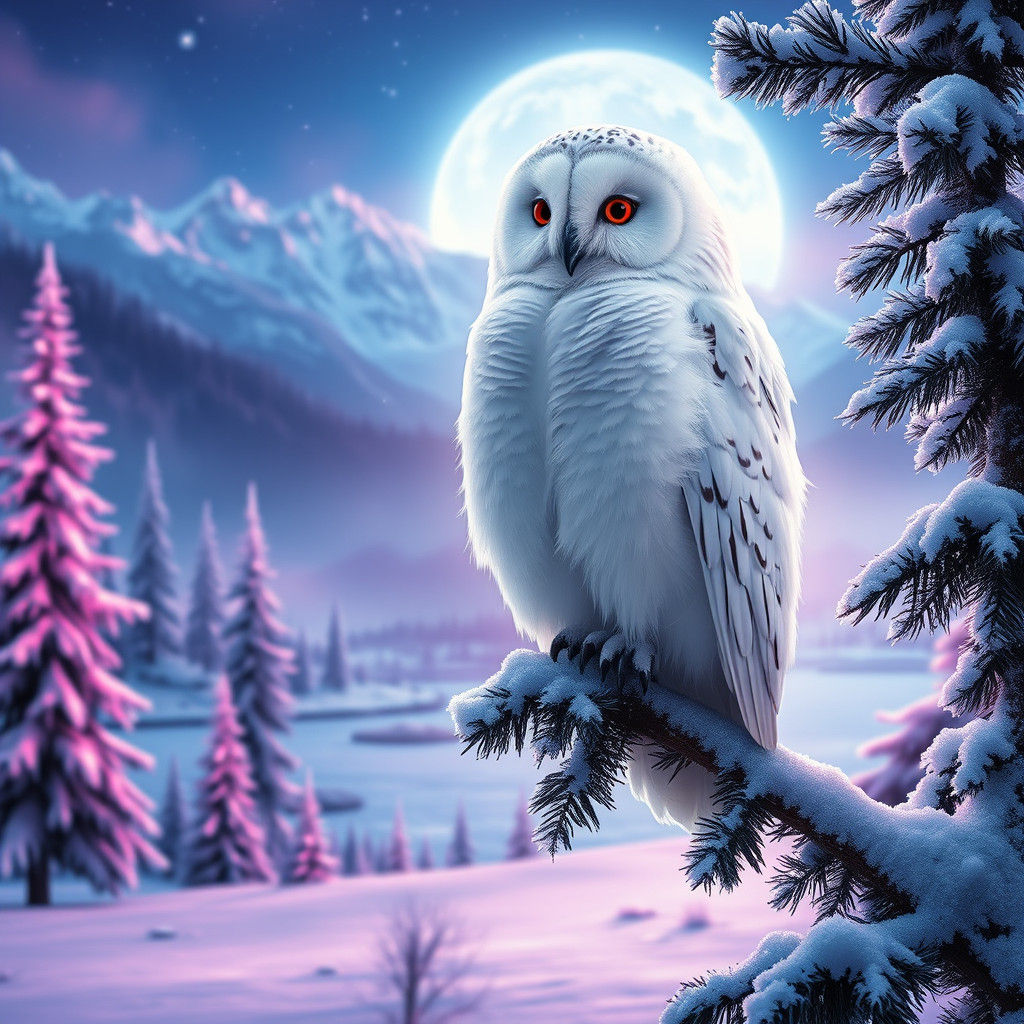 Neon Owl in Winter Wonderland: Synthwave Style