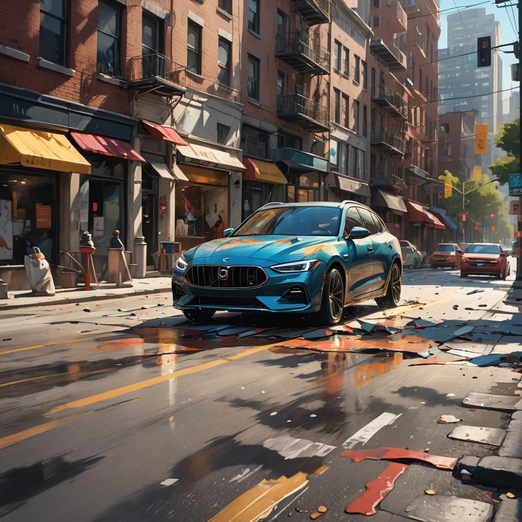 Car on Sidewalk Concept Art with Speed Lines