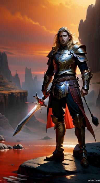 Heroic Warriors Stand Ready in Fantasy Landscape