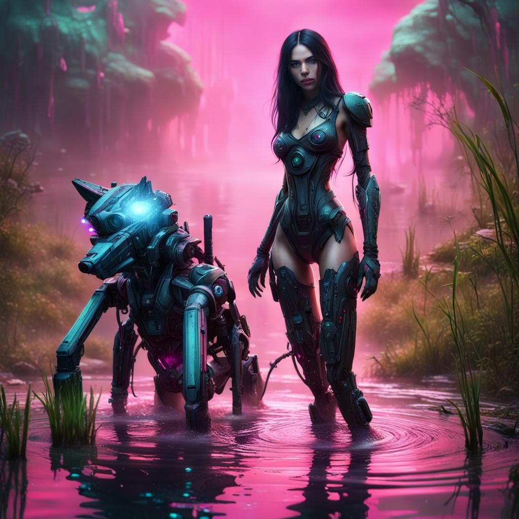 Cybernetic Swamp Girl with Plasma Gun